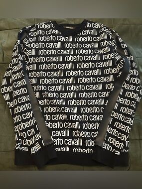 Roberto Cavalli Mens Black Sweatshirt with White Logo Print